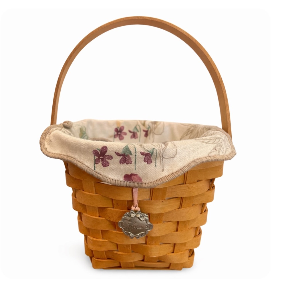 Longaberger Hope Basket Wood Lid Protector Floral Liner Farmhouse Cottage Decor
